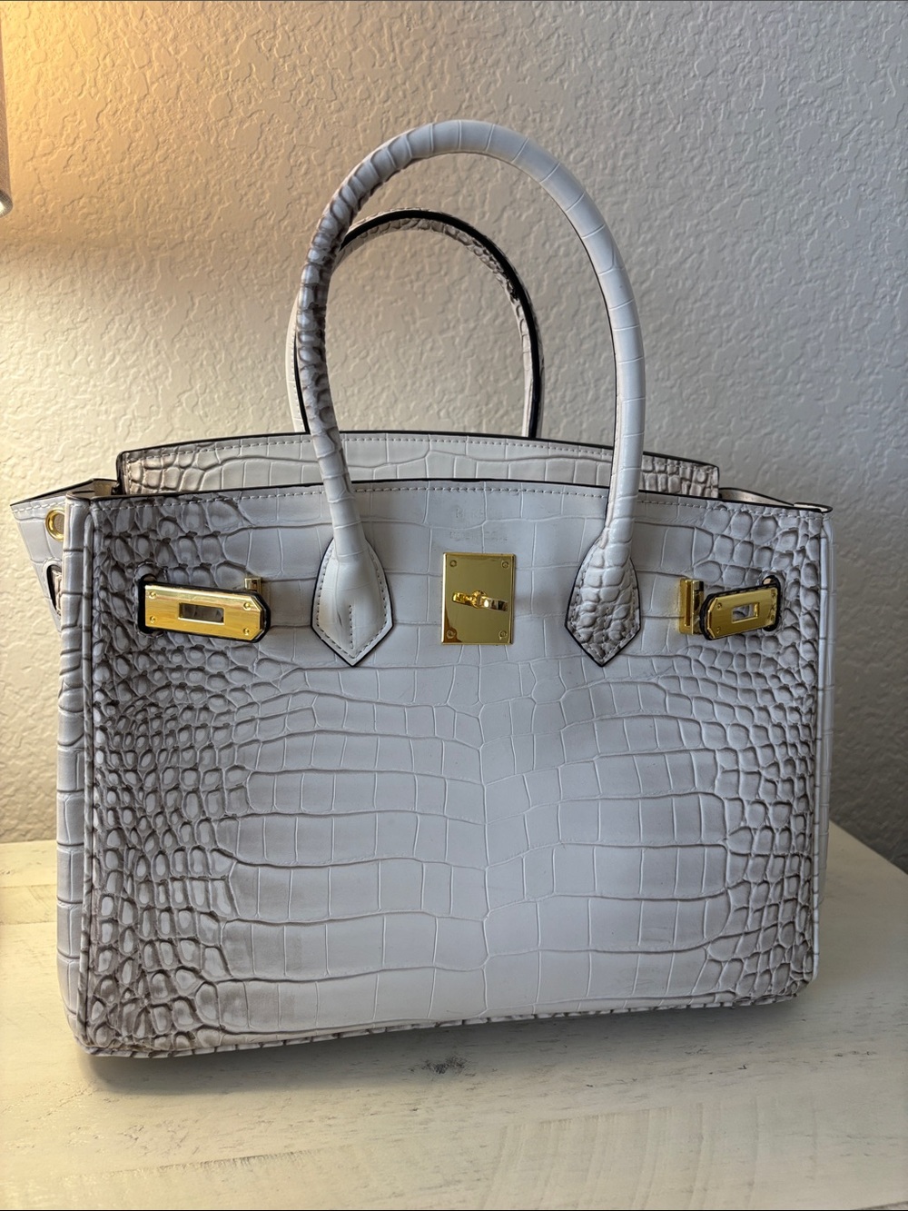 White Grey Inspired Faux Leather Fashion Bag Tote Satchel Detachable Adj strap - Picture 6 of 16